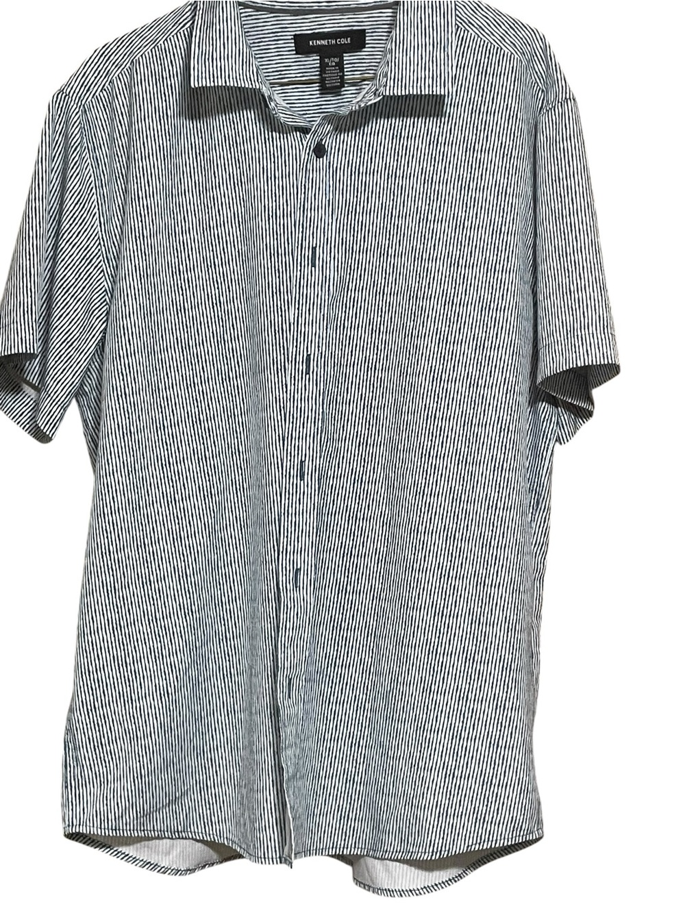 Kenneth Cole Short-Sleeve Black and White Pinstripe Button-Down Shirt